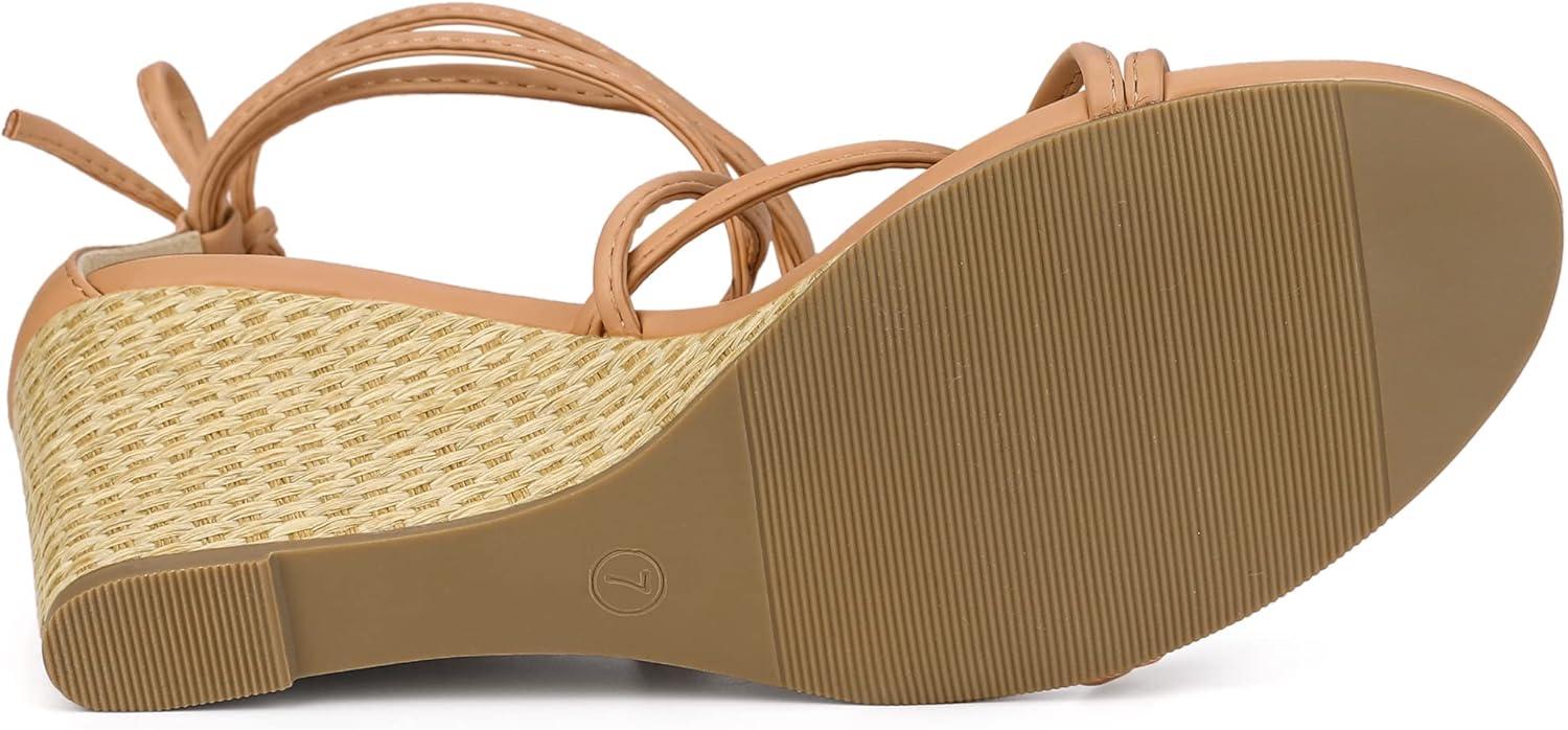 imageAllegra K Womens Wedge Heels Lace Up Strappy Low Wedges SandalsNude