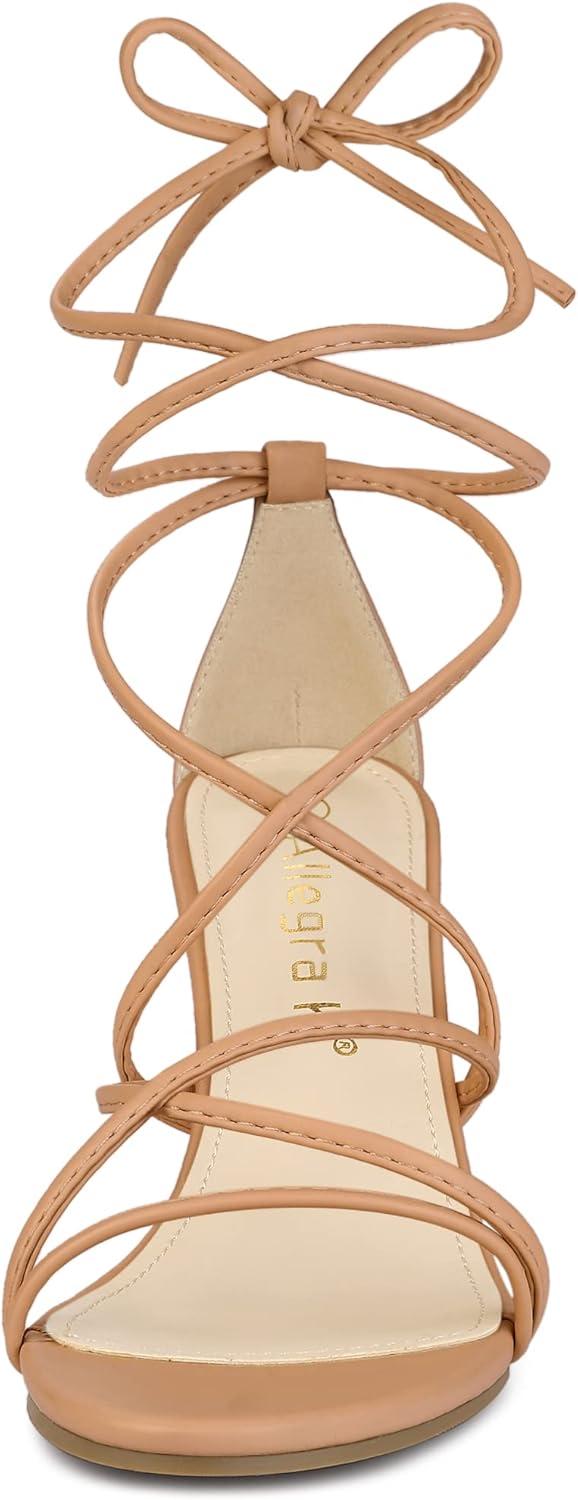 imageAllegra K Womens Wedge Heels Lace Up Strappy Low Wedges SandalsNude