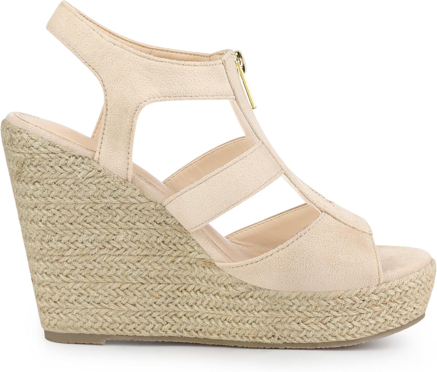 imageAllegra K Womens Wedges Zipper Sandals Platform Wedges Heels SandalsBeige