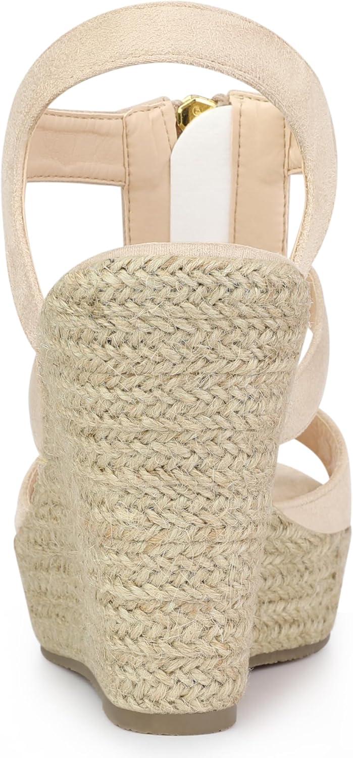 imageAllegra K Womens Wedges Zipper Sandals Platform Wedges Heels SandalsBeige