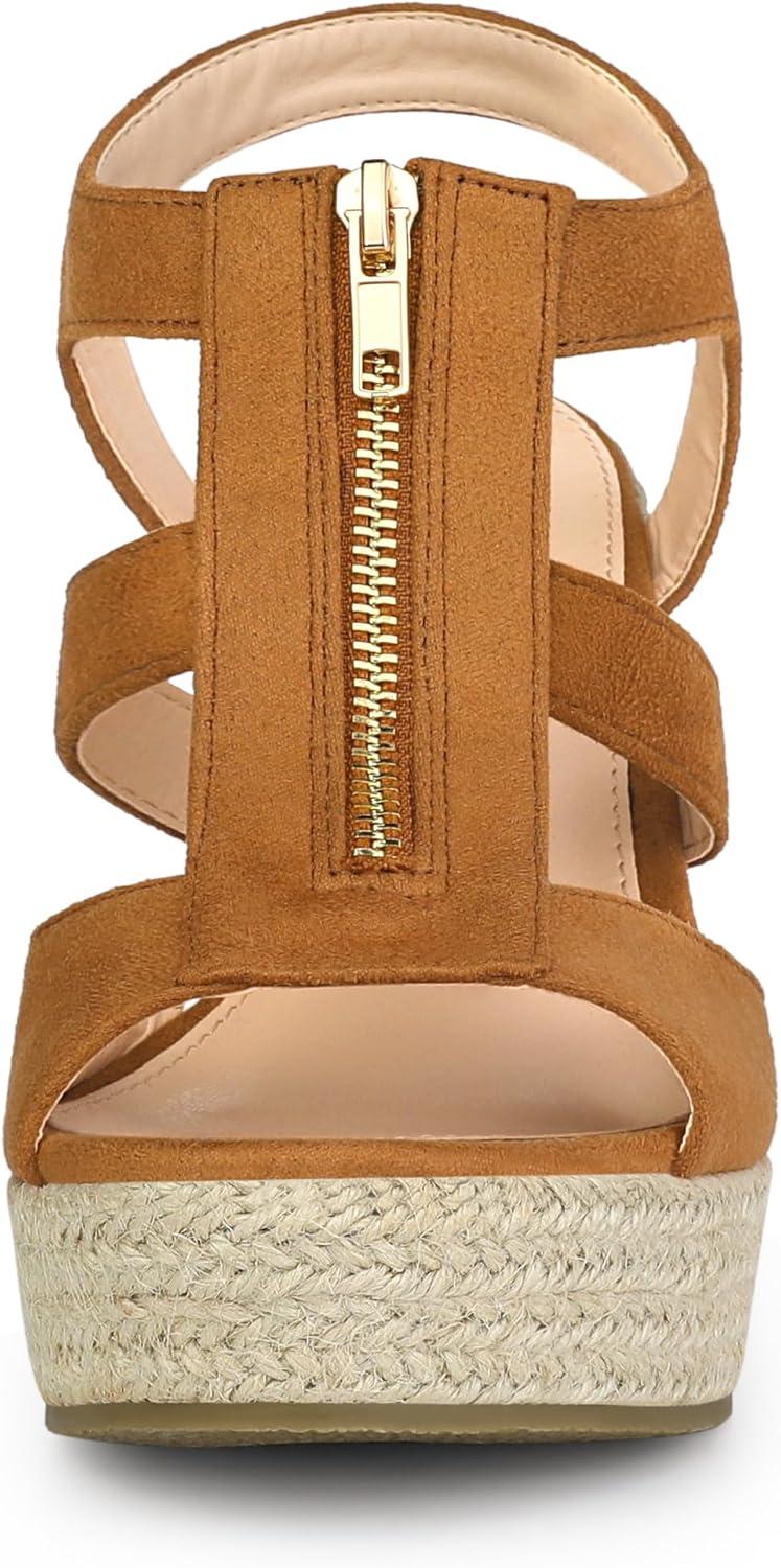 imageAllegra K Womens Wedges Zipper Sandals Platform Wedges Heels SandalsBrown
