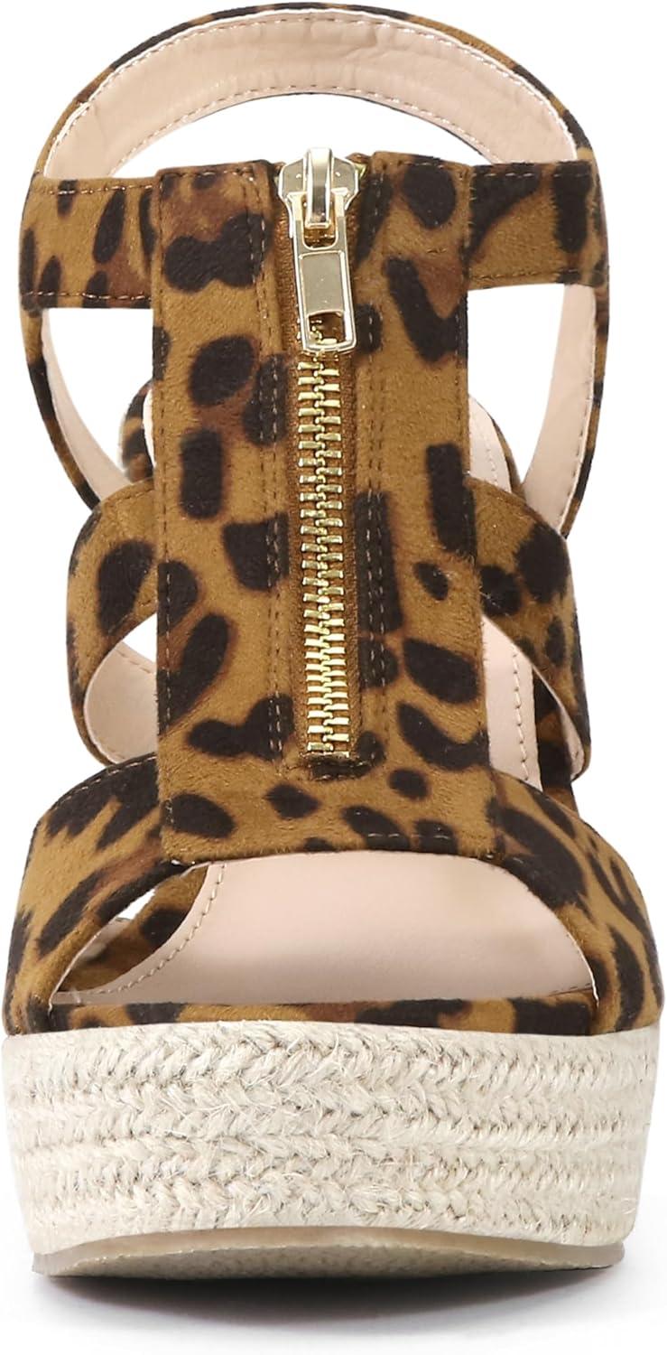 imageAllegra K Womens Wedges Zipper Sandals Platform Wedges Heels SandalsLeopard