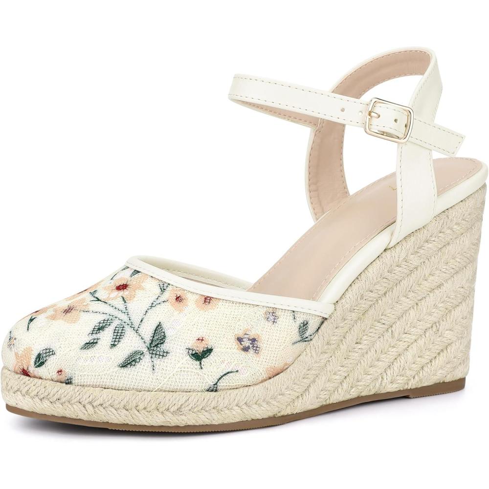 imageAllegra K Womens Closed Toe Platform Espadrilles Lace Wedge Heel SandalsWhite Green