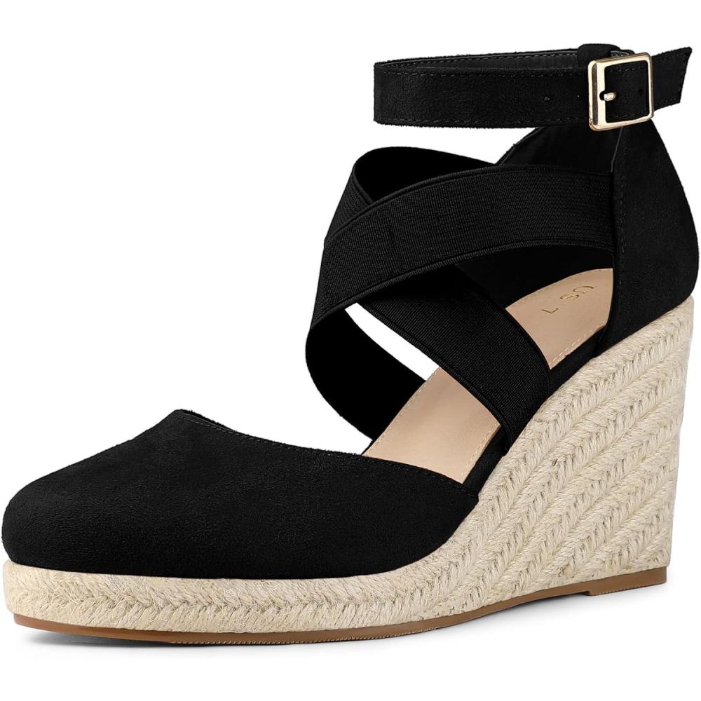 imageAllegra K Womens Espadrilles Closed Toe Wedges Heels SandalsBlack