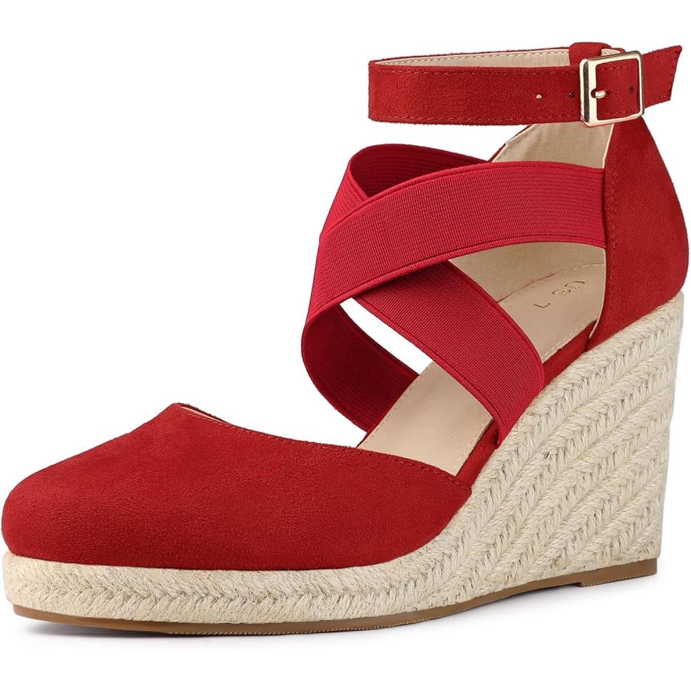 imageAllegra K Womens Espadrilles Closed Toe Wedges Heels SandalsRed