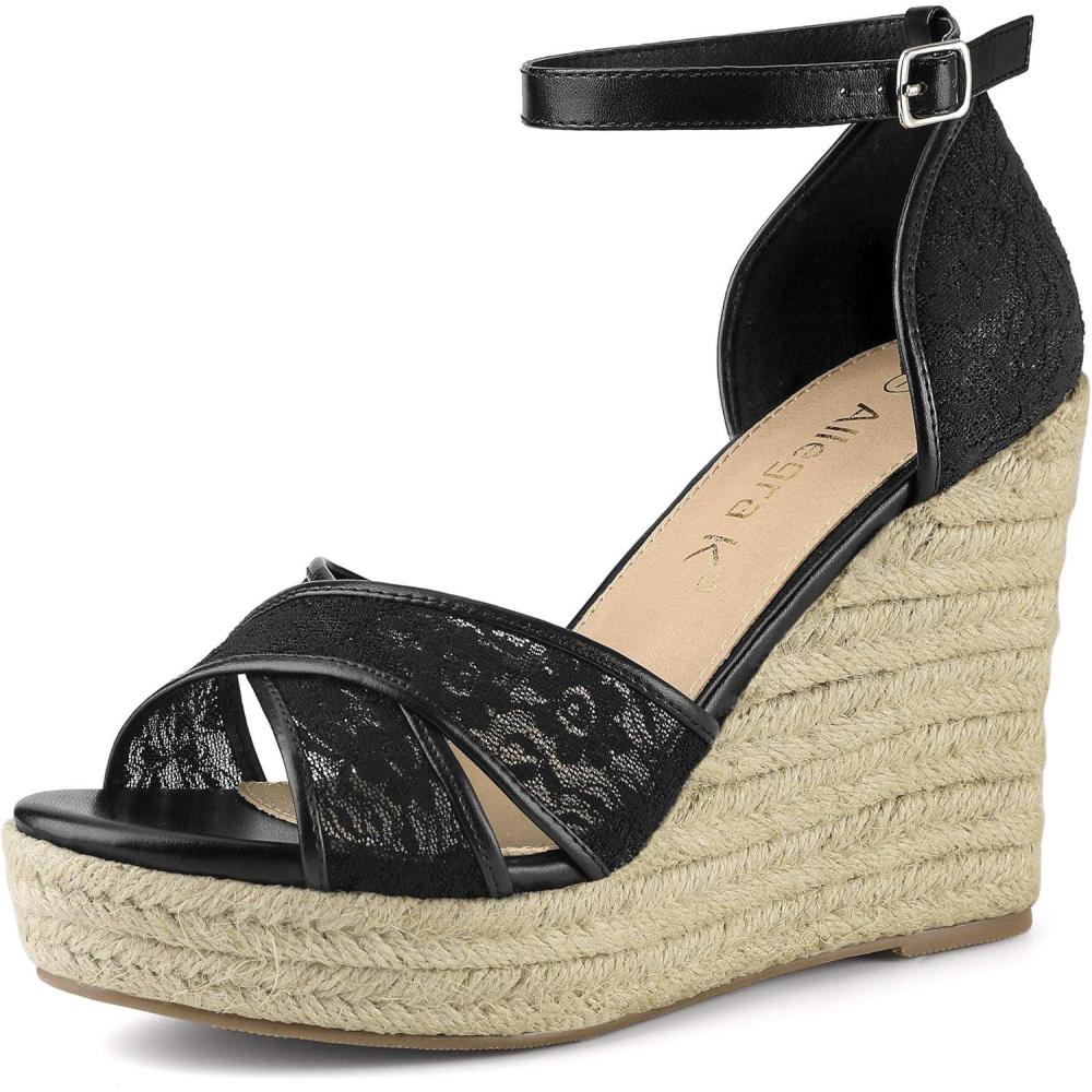 imageAllegra K Womens Espadrilles Lace Wedges Wedge SandalsBlack