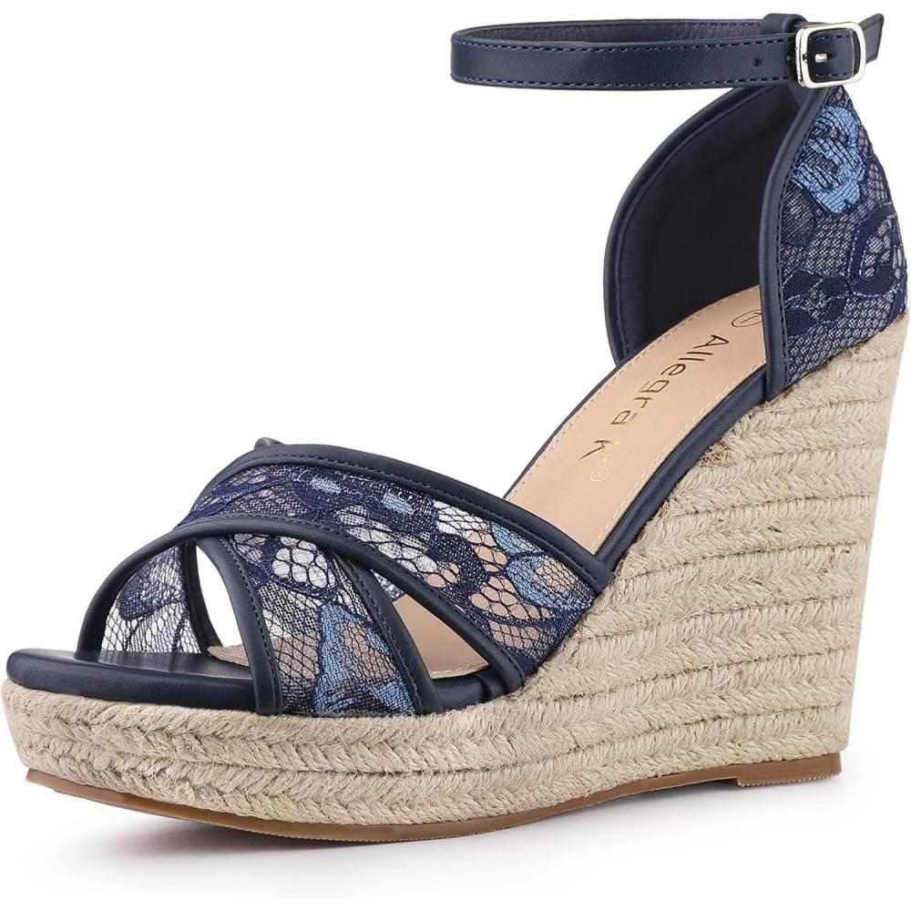 imageAllegra K Womens Espadrilles Lace Wedges Wedge SandalsDeep Blue