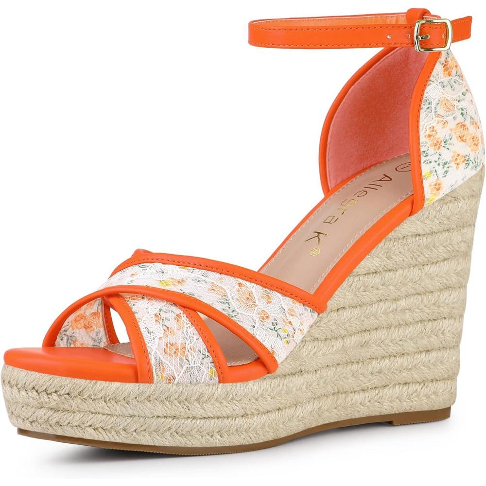 imageAllegra K Womens Espadrilles Lace Wedges Wedge SandalsOrange Flower