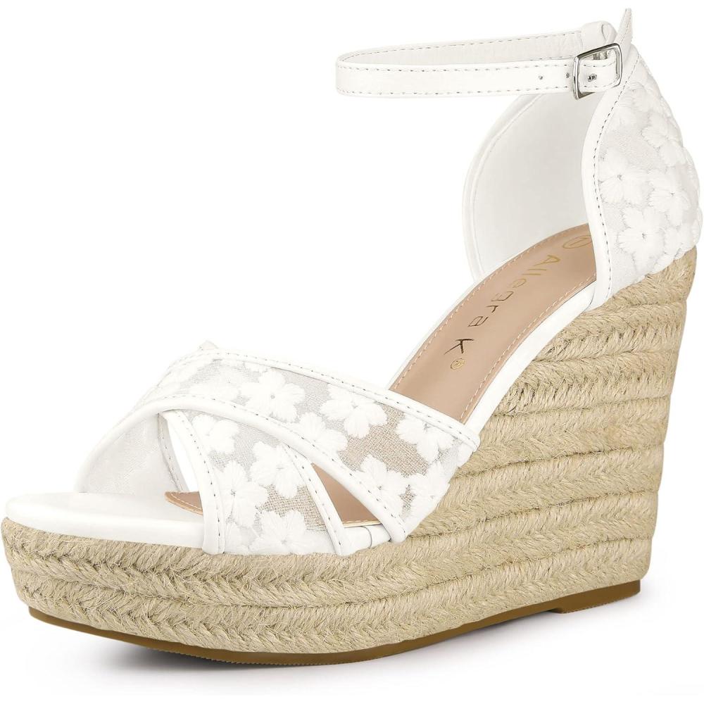 imageAllegra K Womens Espadrilles Lace Wedges Wedge SandalsWhite Flower