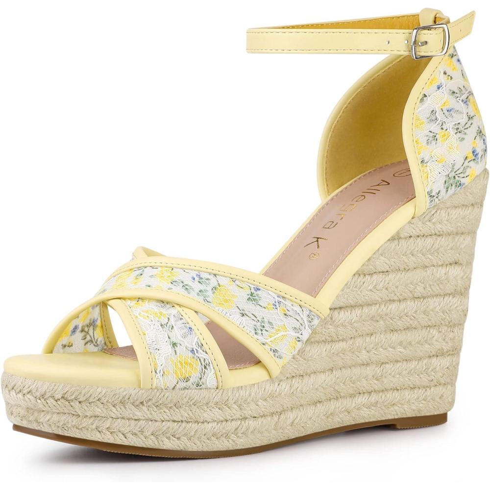 imageAllegra K Womens Espadrilles Lace Wedges Wedge SandalsYellow Flower