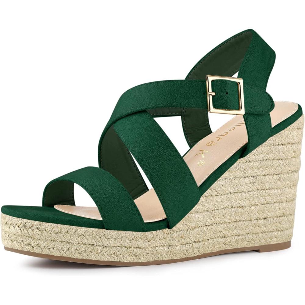 imageAllegra K Womens Espadrilles Platform Slingback Emerald Green Wedges Sandals 6 M US