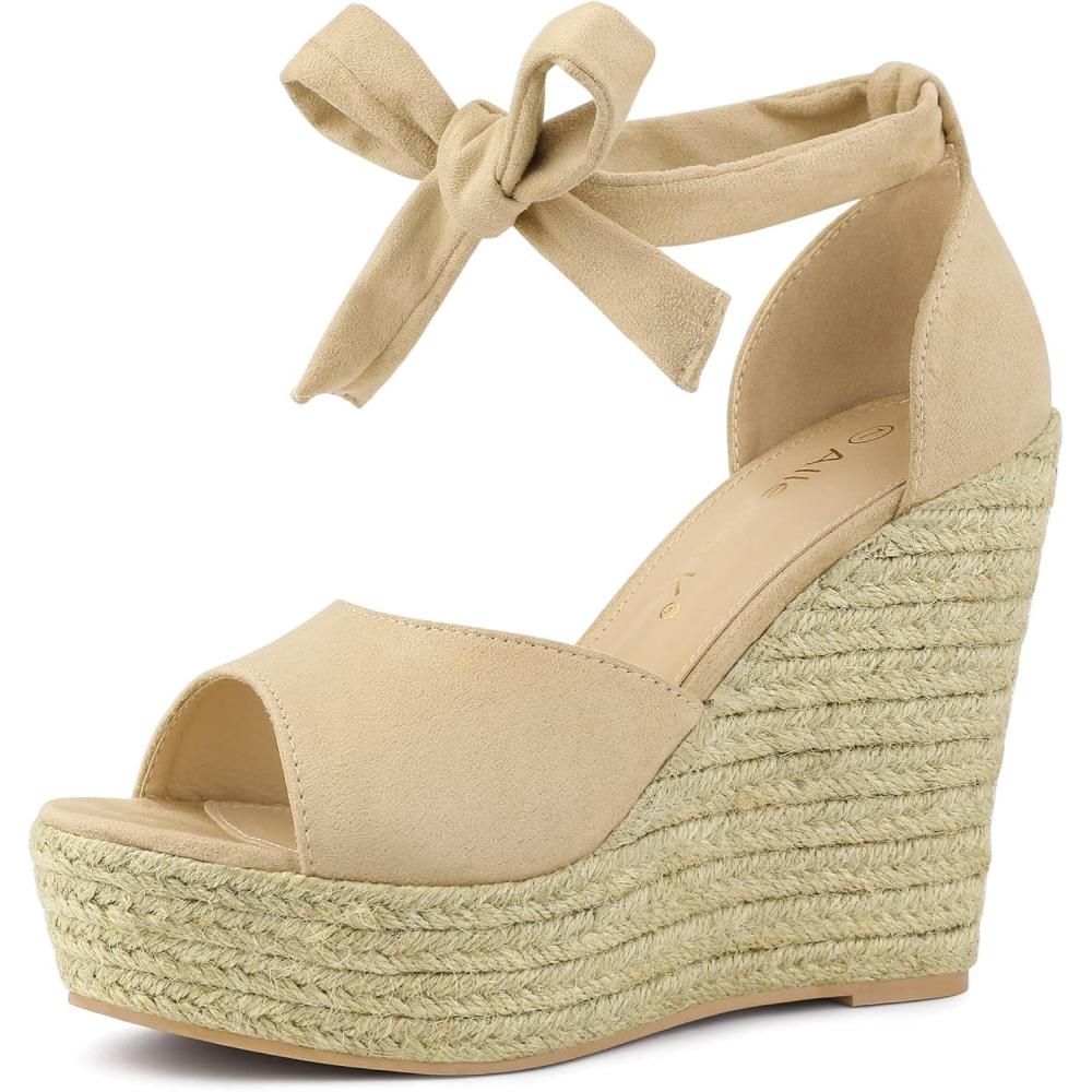 imageAllegra K Womens Espadrilles Tie Up Ankle Strap Wedges SandalsBeige