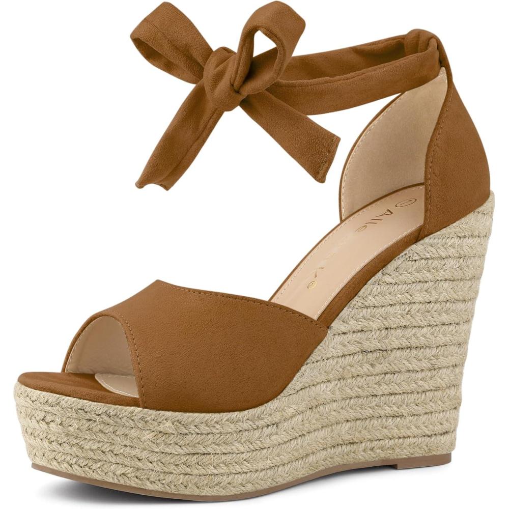 imageAllegra K Womens Espadrilles Tie Up Ankle Strap Wedges SandalsBrown