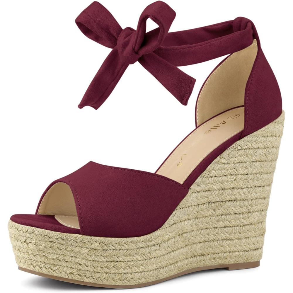imageAllegra K Womens Espadrilles Tie Up Ankle Strap Wedges SandalsBurgundy