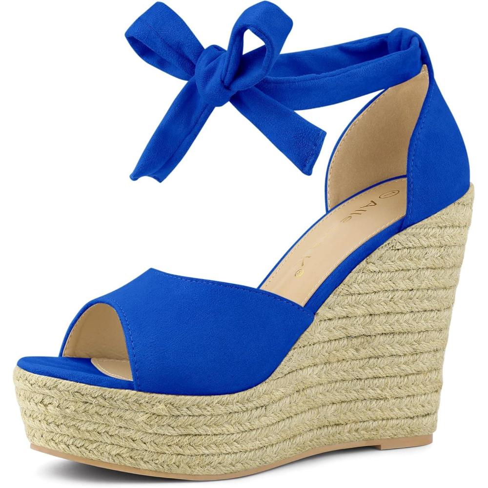 imageAllegra K Womens Espadrilles Tie Up Ankle Strap Wedges SandalsDeep Blue