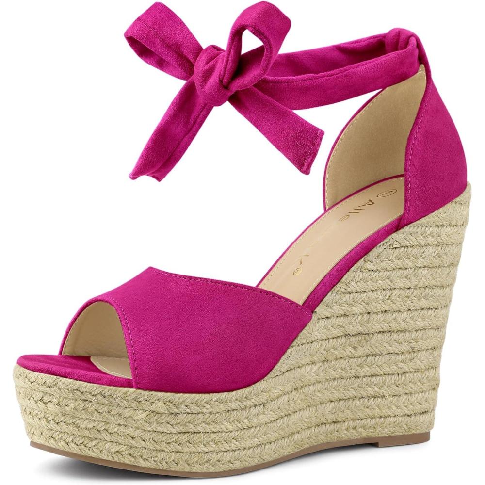 imageAllegra K Womens Espadrilles Tie Up Ankle Strap Wedges SandalsHot Pink