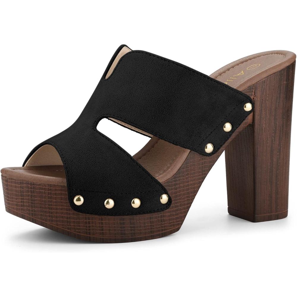 imageAllegra K Womens Faux Suede Platform High Block Heel Slides SandalsBlack