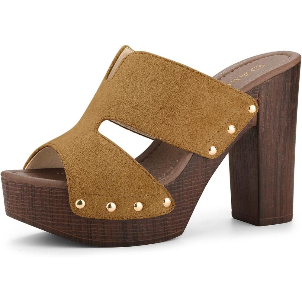 imageAllegra K Womens Faux Suede Platform High Block Heel Slides SandalsBrown
