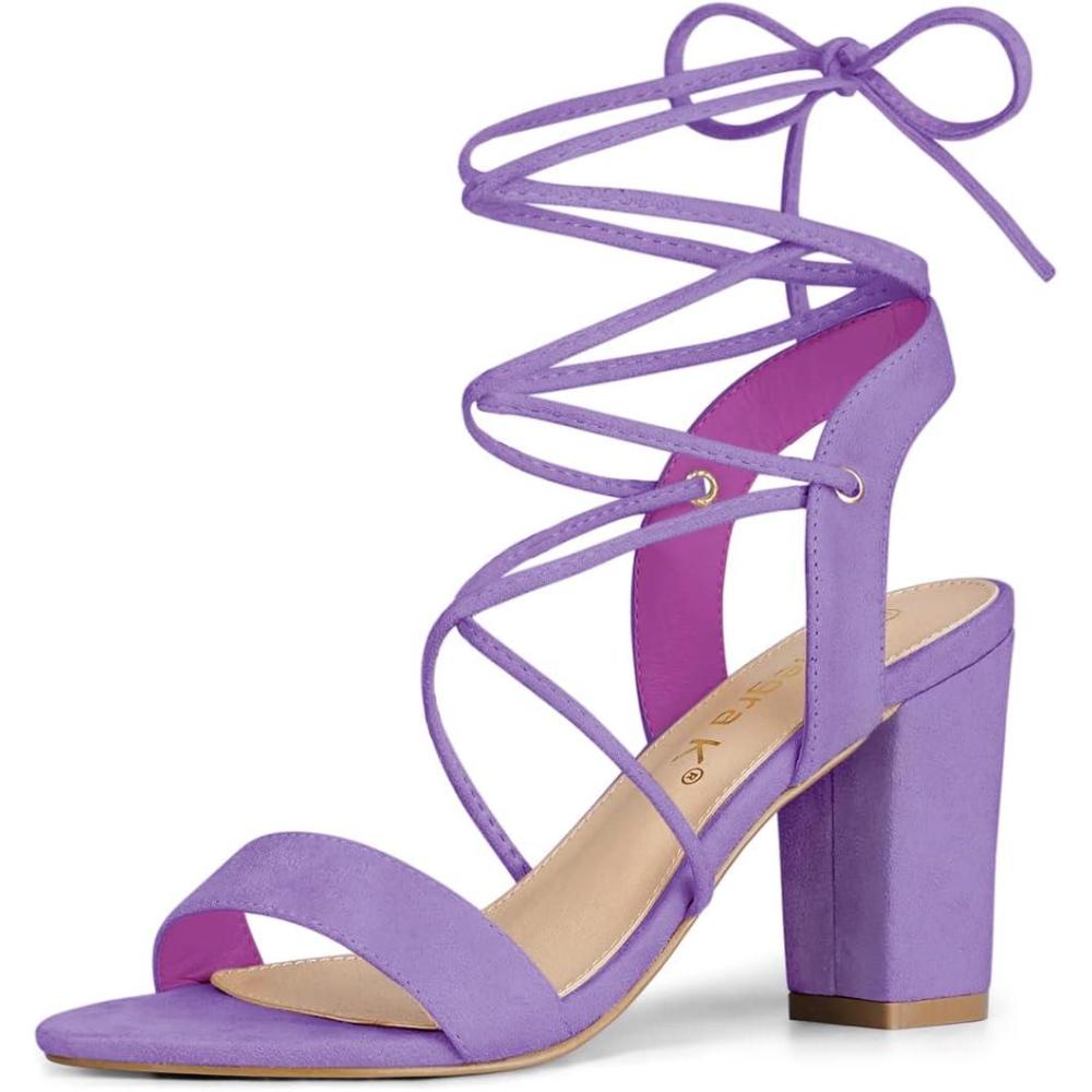 imageAllegra K Womens Lace Up Block High Heels SandalsPurple