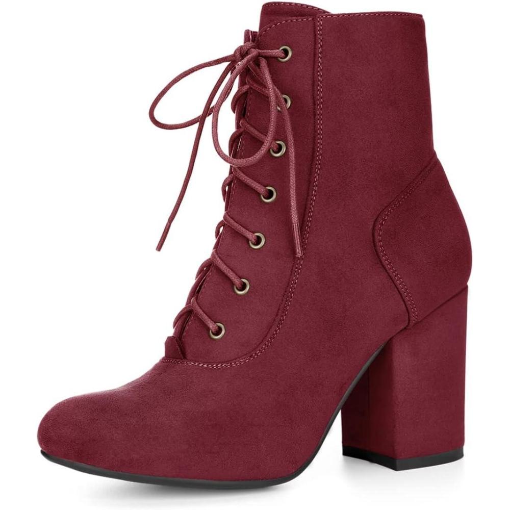 imageAllegra K Womens Lace Up Chunky Heel Ankle BootiesBurgundy