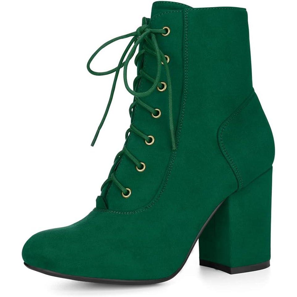imageAllegra K Womens Lace Up Chunky Heel Ankle BootiesEmerald Green