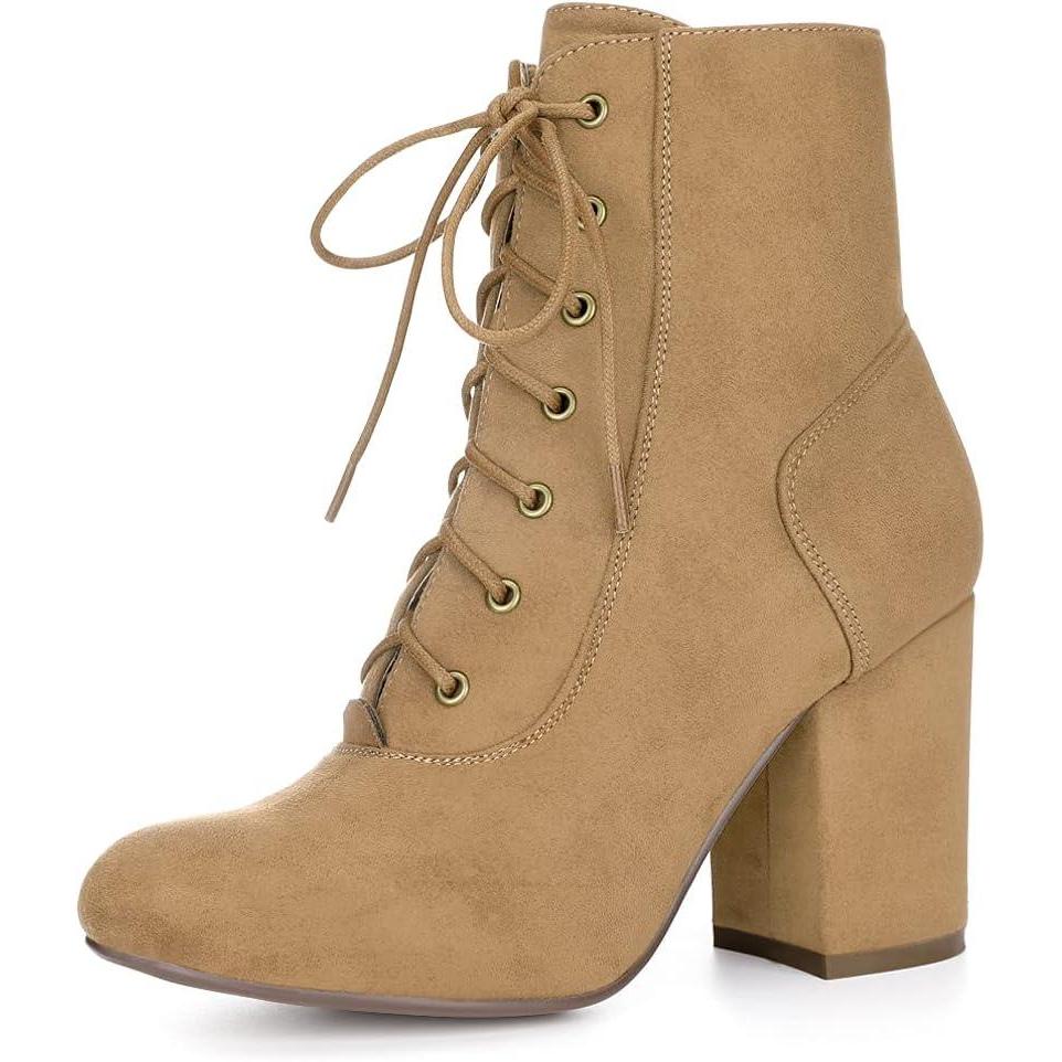 imageAllegra K Womens Lace Up Chunky Heel Ankle BootiesKhaki