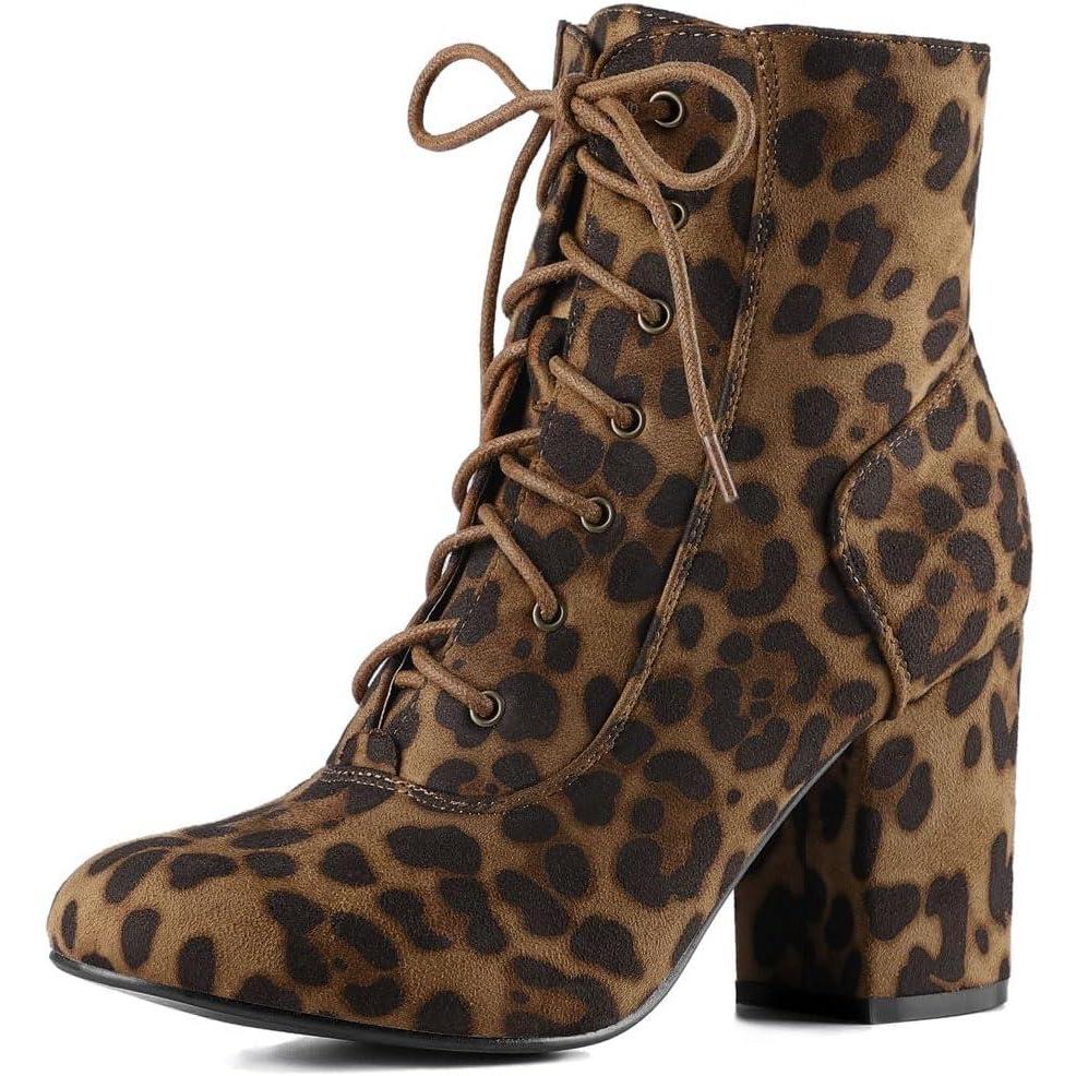 imageAllegra K Womens Lace Up Chunky Heel Ankle BootiesLeopard
