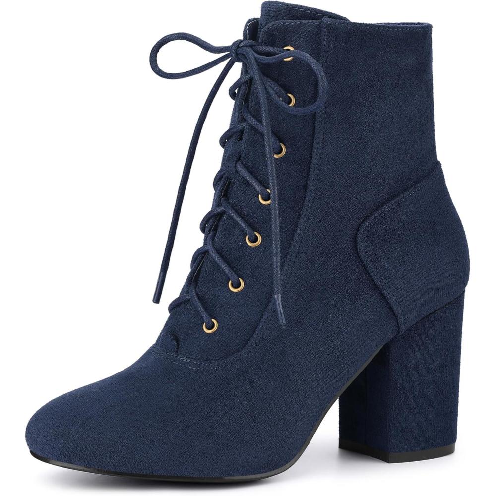 imageAllegra K Womens Lace Up Chunky Heel Ankle BootiesNavy Blue