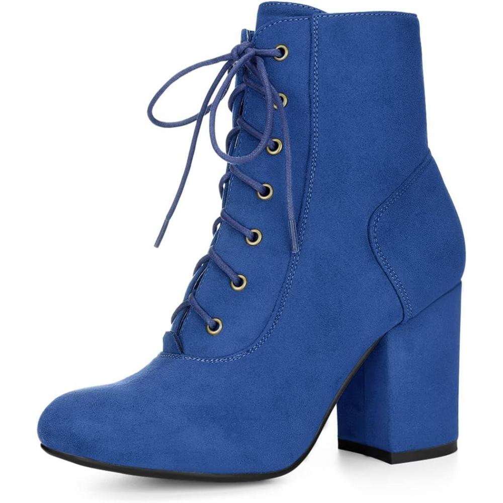 imageAllegra K Womens Lace Up Chunky Heel Ankle BootiesRoyal Blue