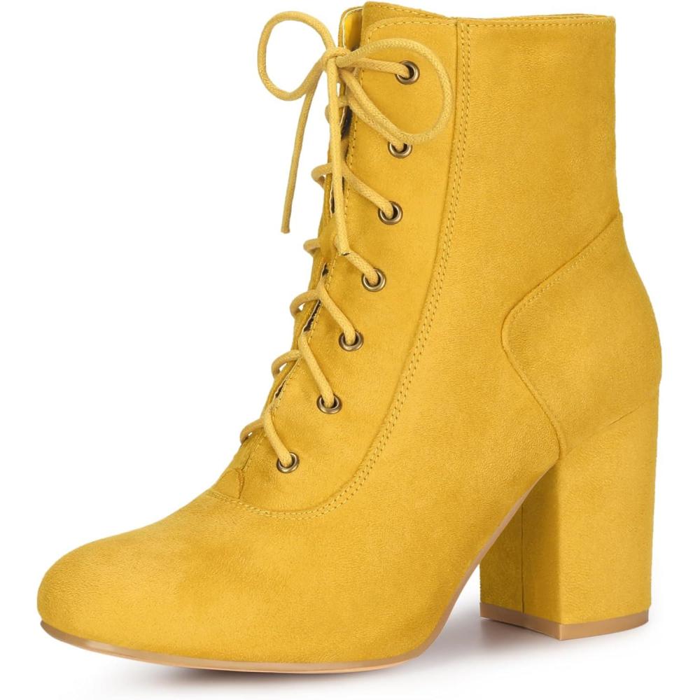 imageAllegra K Womens Lace Up Chunky Heel Ankle BootiesYellow