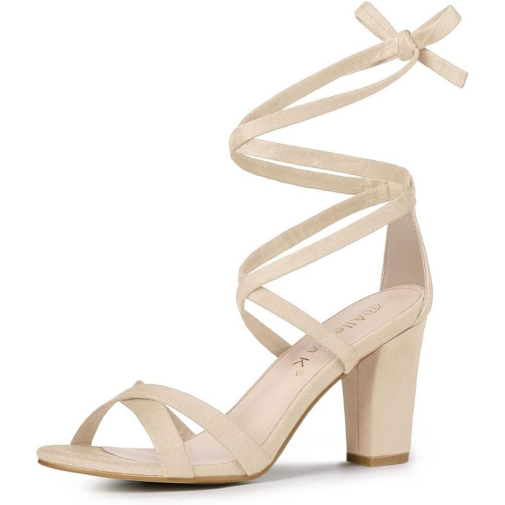 imageAllegra K Womens Lace Up High Block Heeled SandalsBeige