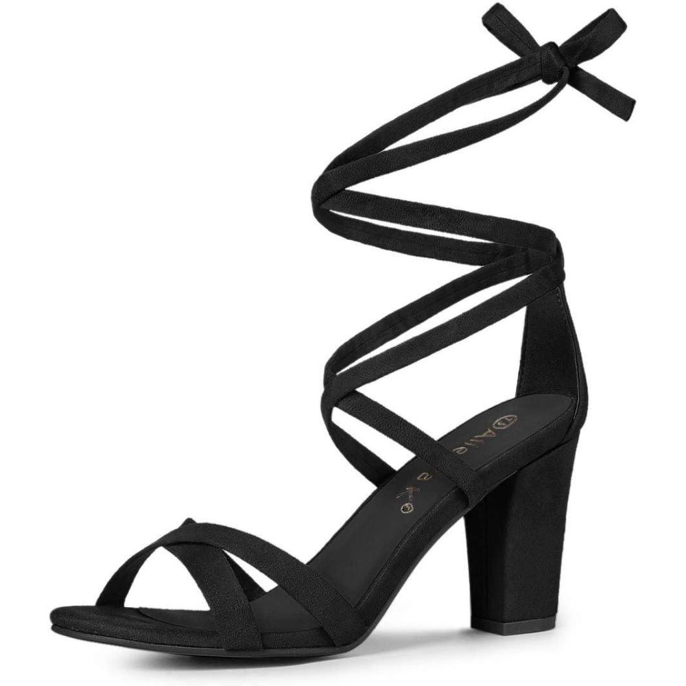 imageAllegra K Womens Lace Up High Block Heeled SandalsBlack
