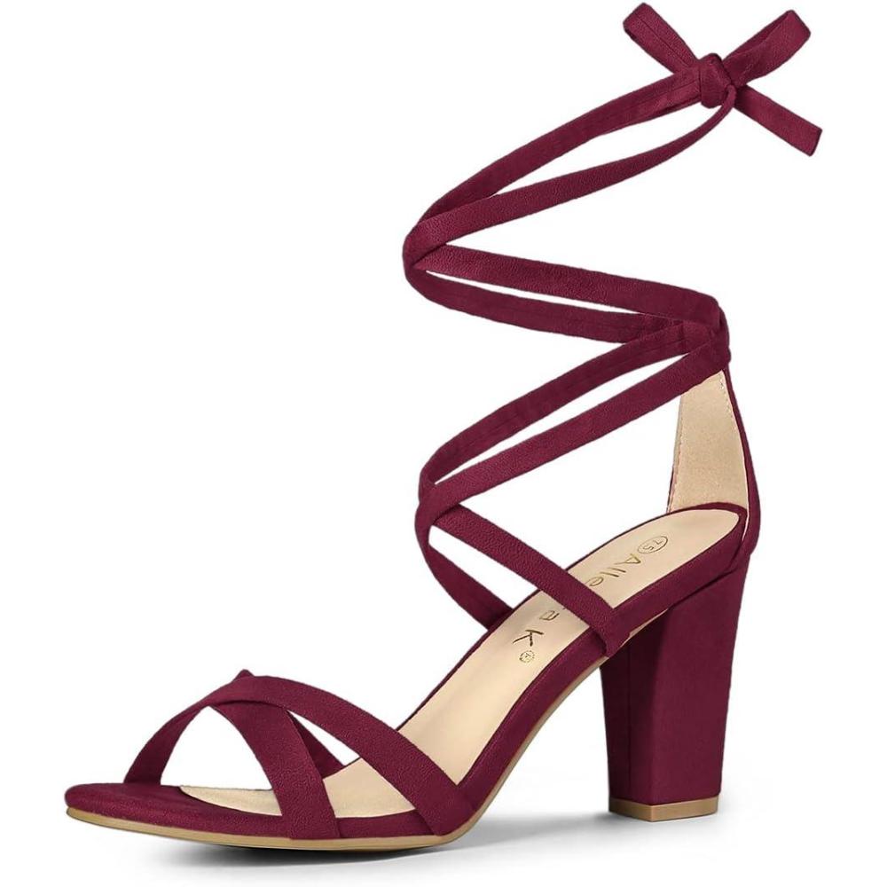 imageAllegra K Womens Lace Up High Block Heeled SandalsBurgundy