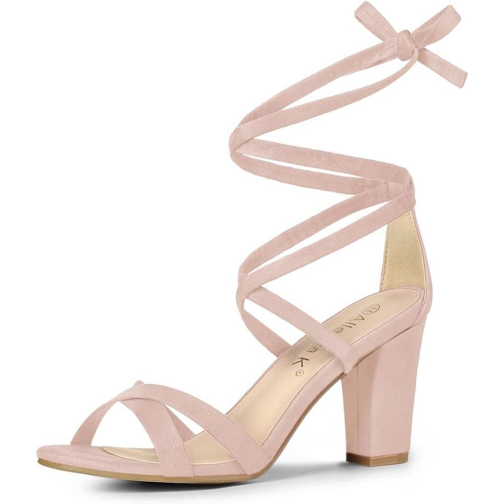 imageAllegra K Womens Lace Up High Block Heeled SandalsDust Pink