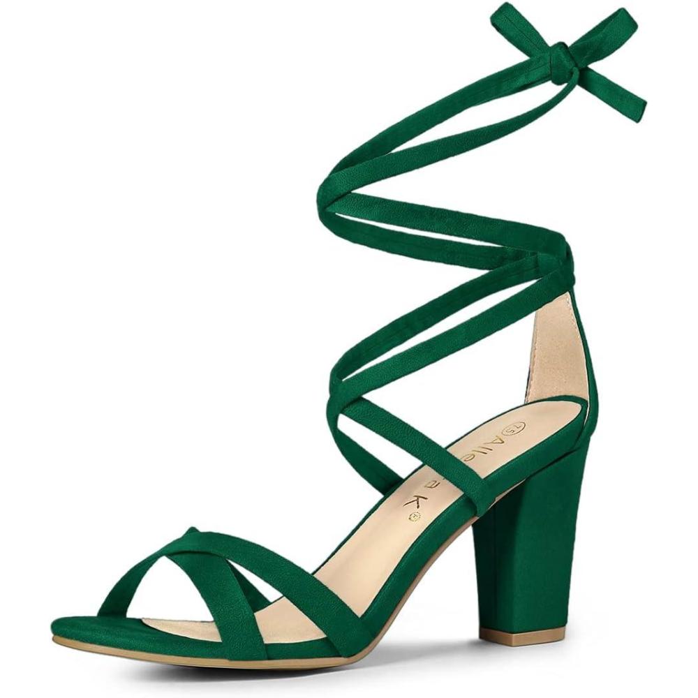 imageAllegra K Womens Lace Up High Block Heeled SandalsGreen