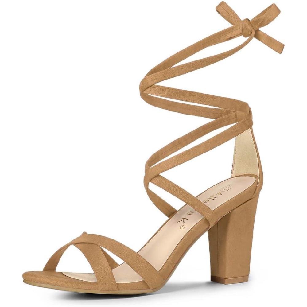 imageAllegra K Womens Lace Up High Block Heeled SandalsKhaki