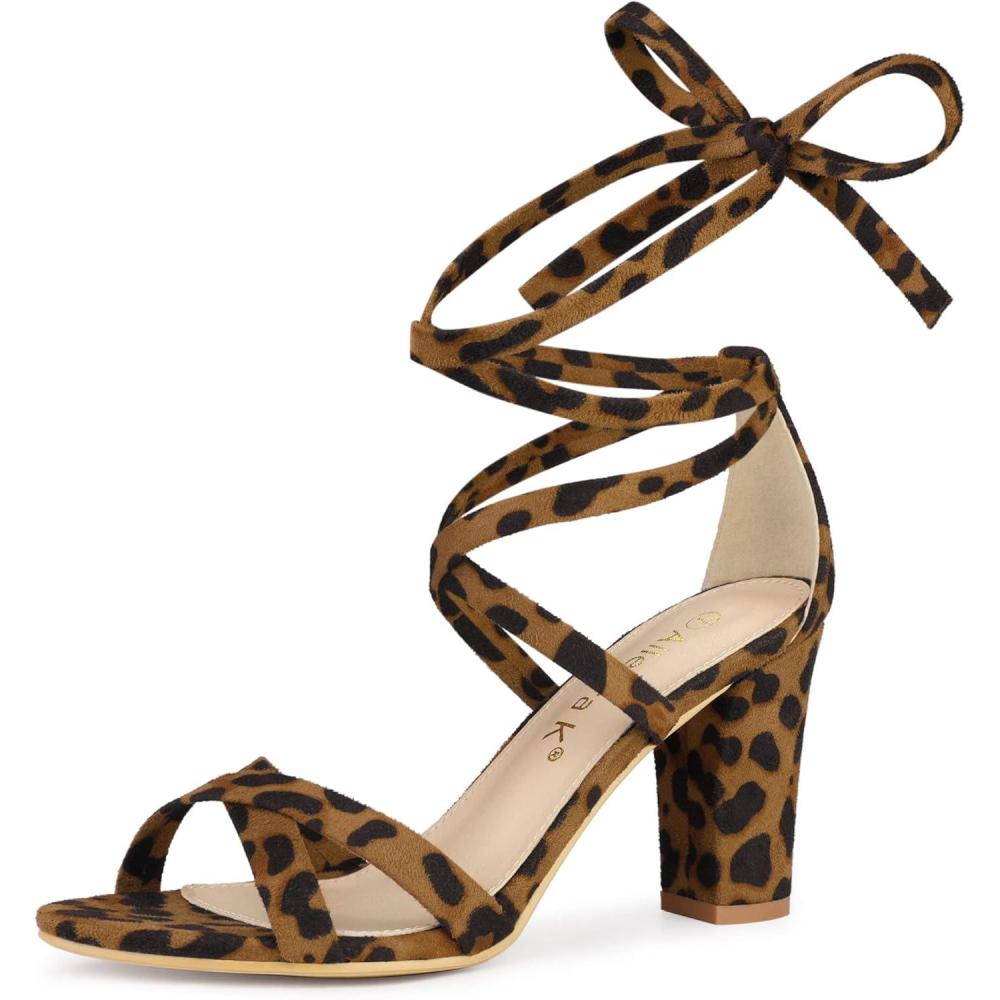 imageAllegra K Womens Lace Up High Block Heeled SandalsLeopard