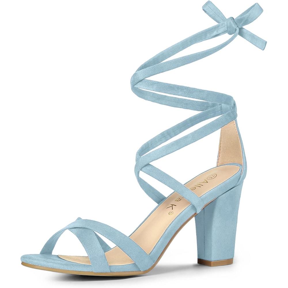 imageAllegra K Womens Lace Up High Block Heeled SandalsSky Blue