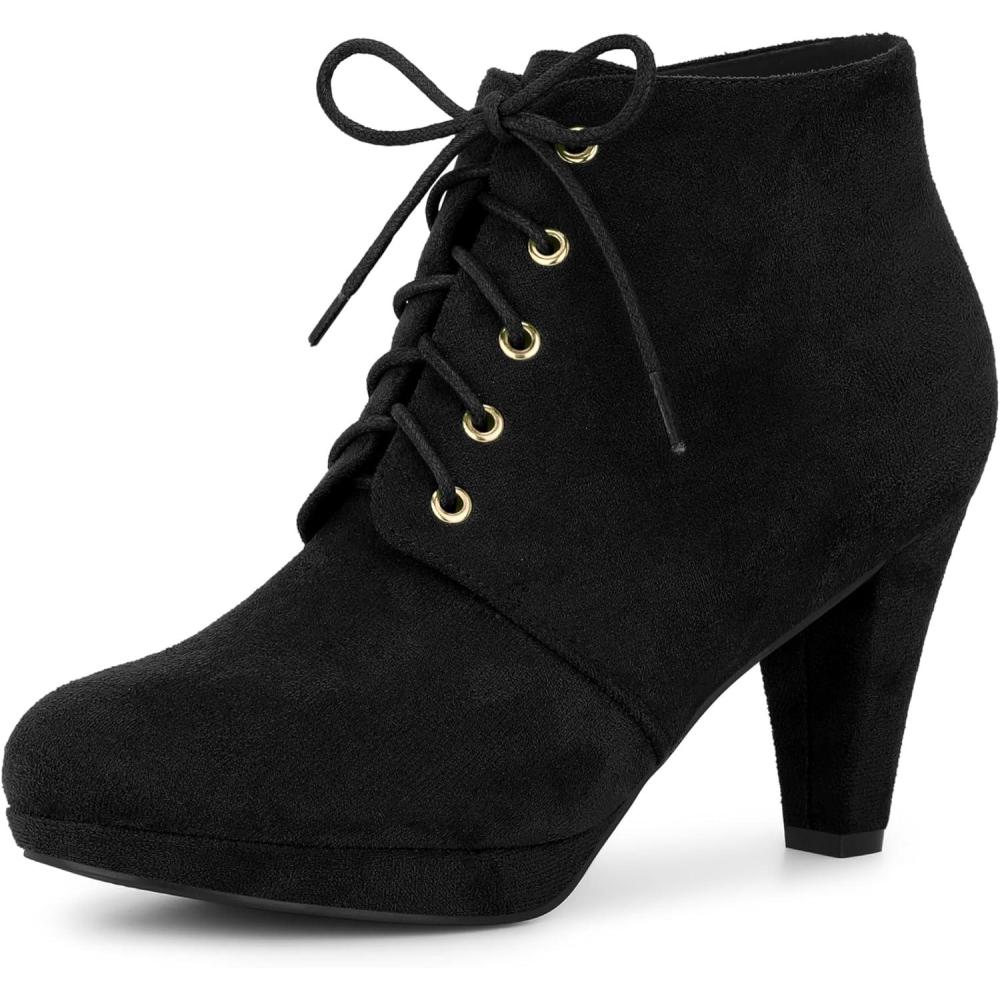 imageAllegra K Womens Lace Up Platform Block Heels Ankle BootsBlack