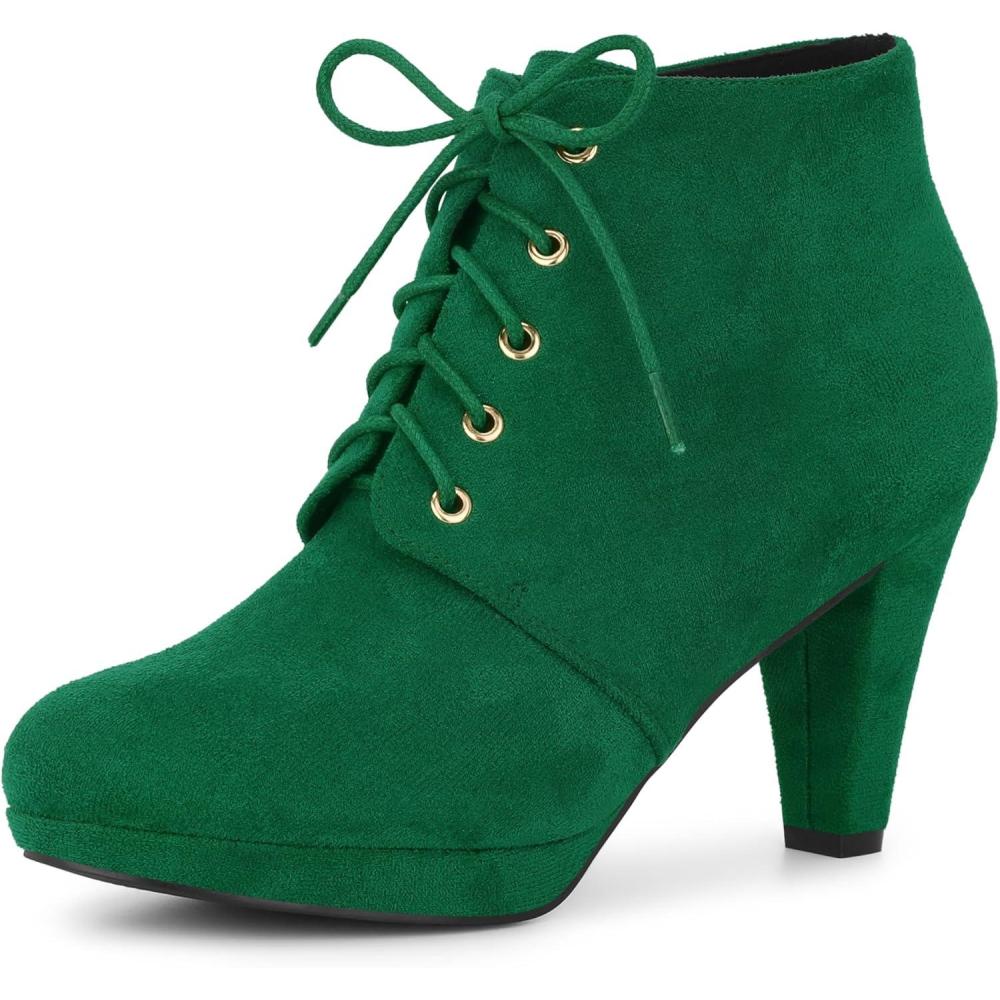 imageAllegra K Womens Lace Up Platform Block Heels Ankle BootsEmerald Green