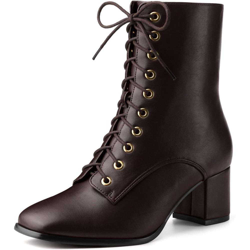 imageAllegra K Womens Lace Up Square Toe Chunky Heels Ankle Combat BootsCoffee