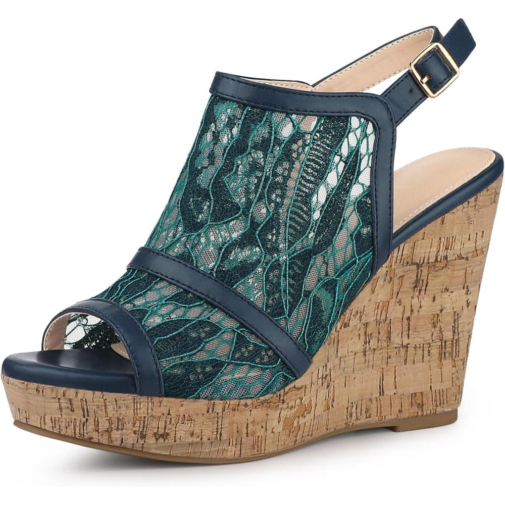 imageAllegra K Womens Open Toe Platform Heel Lace Wedges SandalsBlue Green