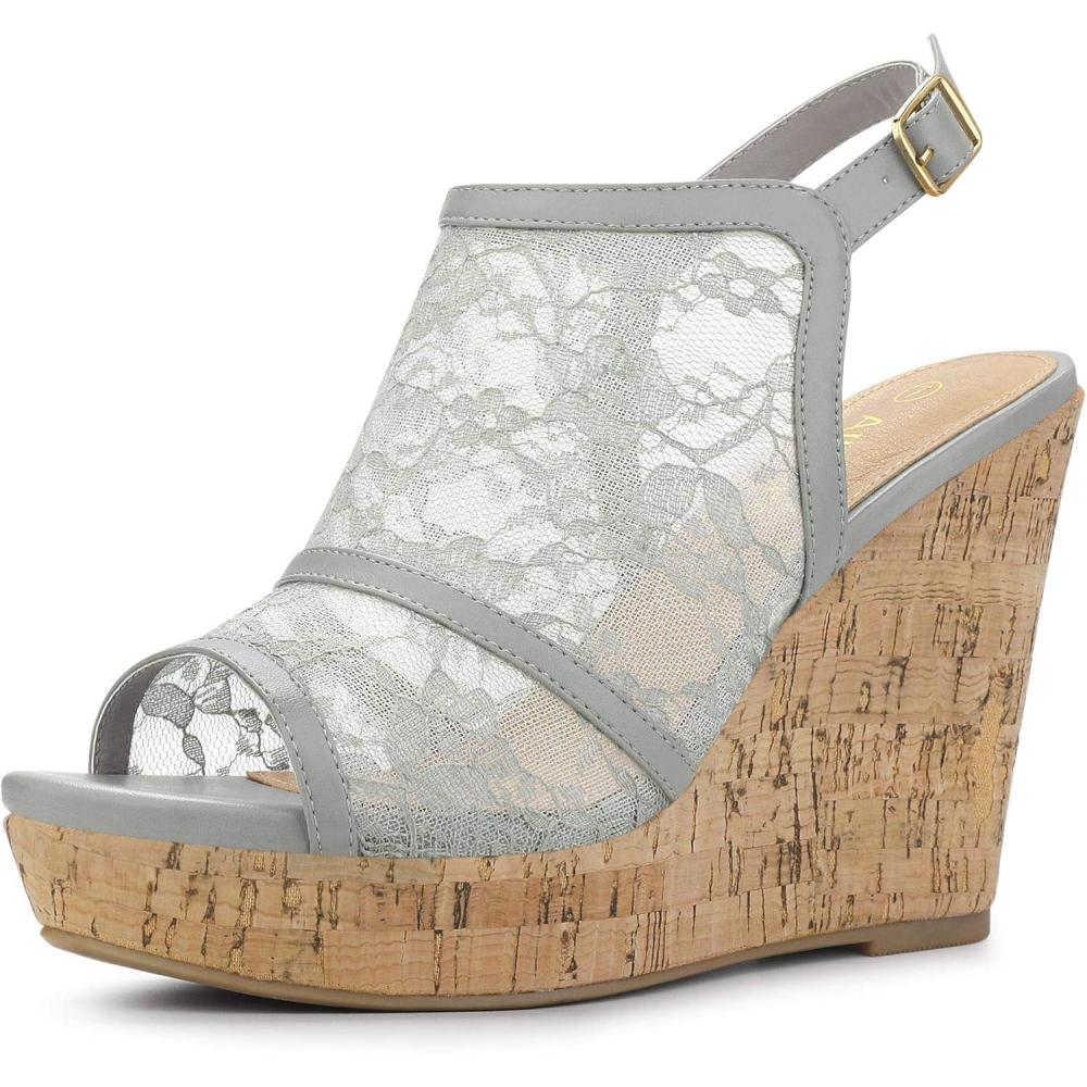 imageAllegra K Womens Open Toe Platform Heel Lace Wedges SandalsGrey