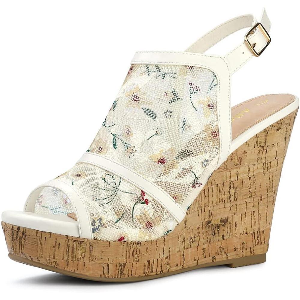 imageAllegra K Womens Open Toe Platform Heel Lace Wedges SandalsWhite Green