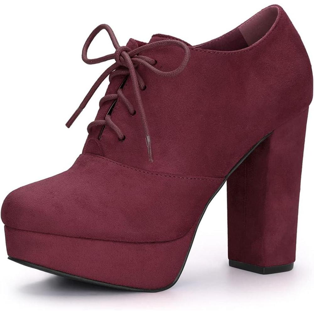 imageAllegra K Womens Platform Chunky Heel Lace Up BootiesBurgundy