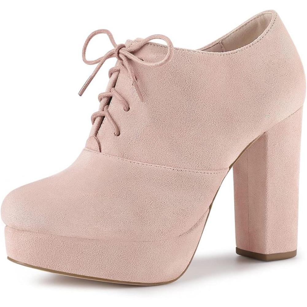 imageAllegra K Womens Platform Chunky Heel Lace Up BootiesDusty Pink