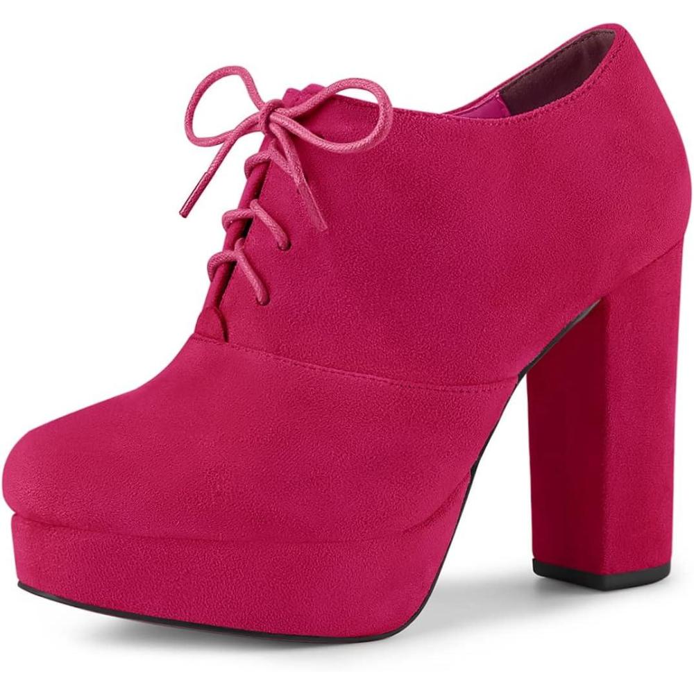 imageAllegra K Womens Platform Chunky Heel Lace Up BootiesHot Pink
