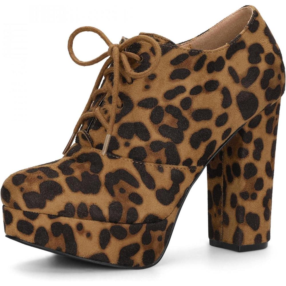 imageAllegra K Womens Platform Chunky Heel Lace Up BootiesLeopard