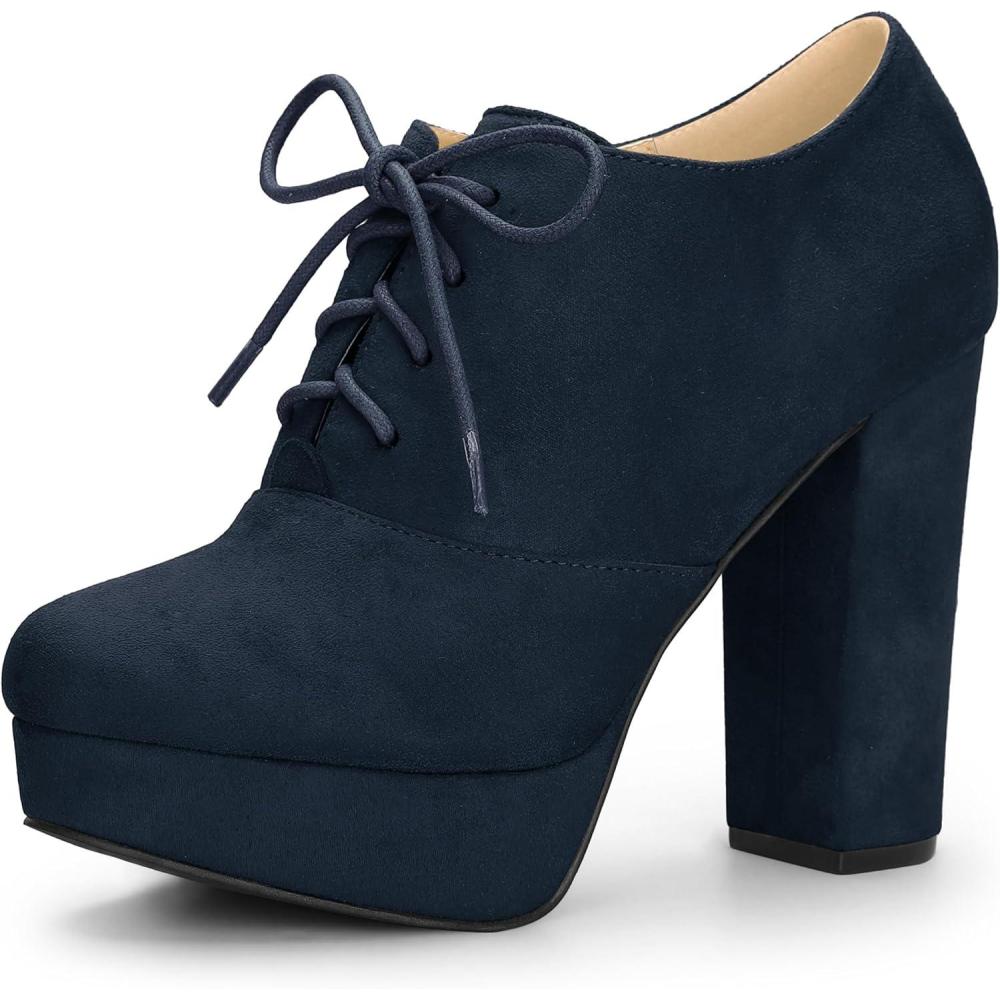 imageAllegra K Womens Platform Chunky Heel Lace Up BootiesNavy Blue