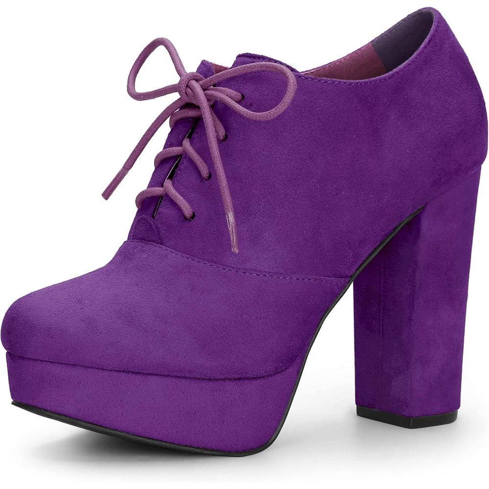 imageAllegra K Womens Platform Chunky Heel Lace Up BootiesPurple